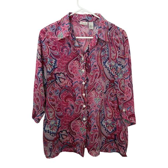 Kim Rogers Pink Paisley Button-Up Blouse – Size 10P - Picture 1 of 5